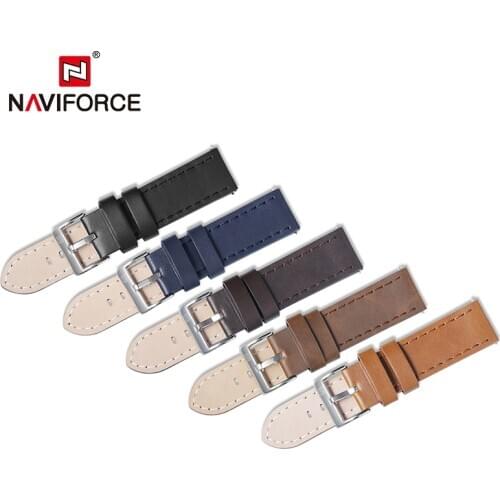 NAVIFORCE PU Leather Watchband Replace Men 23mm High Quality Watch Wrist Strap Accessories Black Blue Brown Casual Belt Bracelet