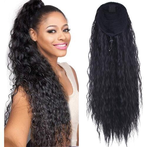 24inch Long Drawstring Ponytail Wig For Women Synthetic Corn Wave Clip in Hairpiece Wrap Around Pony Tail Hair Extension