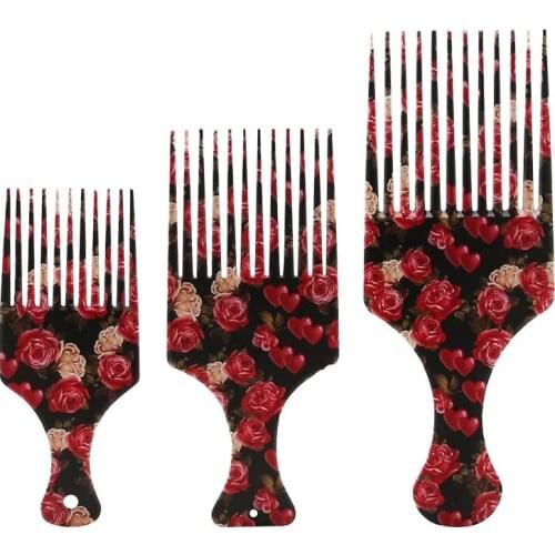 Printing Oil Head Fork Blow Hair Long Wide Tooth Comb Handle Grip Detangling Curly Men Hair Comb Peigne Cheveux