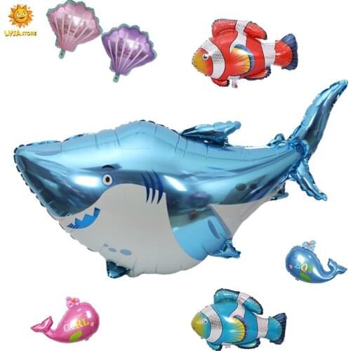 Underwater World Purple Pink Shell Blue Shark Aluminum Film Balloon Birthday Party Decoration Animals Gathering Theme Baloon