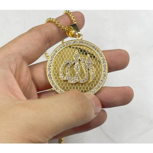 Rrhinestone Bangladesh India Middle East Muslim Islam Ala Religious Jewelry Pendant Mens Necklace Gold color Necklaces