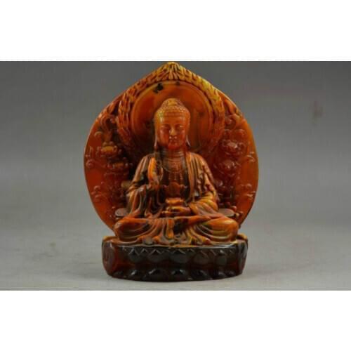 Elaborate Old Handwork Artificial Amber Resin Sit Quietly Pray Buddha Auspicious Statue
