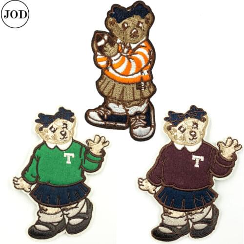 Bear Iron on Stripes Badges Embroidered Patches for Clothes Children Thermal Stickers on Garment Patch Dress Iron-on Transfers