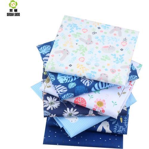 Cotton Tissus Fabric Blue Flower Patchwork Fabric Fat Quarter Bundles Fabric For Sewing Doll Cloths 40*50cm 35pcs/lot