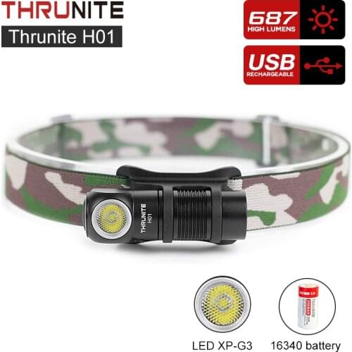 THRUNITE H01 Mini Headlamp Super Bright Head Light 687 Lumens HeadLight Torch USB Rechargeable Flashlight EDC Gear Black Orginal