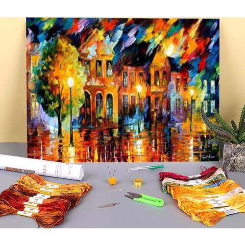 Old Street Pre-Printed 11CT Cross Stitch Patterns Embroidery DMC Threads Handicraft Handmade Knitting Handiwork Gift Stamped