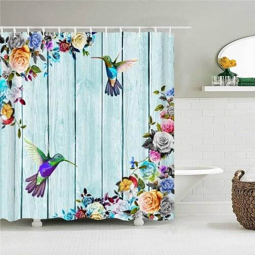 Waterproof Bathroom Shower Curtain Flowers Birds Polyester Fabric Shower Curtains Decor Multi-size Plant leaf Print Bath Screen
