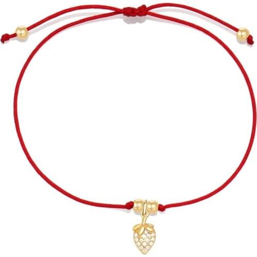 High Quality AAA Sparkling Cubic Zirconia Crystal Strawberry Pendant Bracelet Women Girl Everyday CZ Cute Fruit Charm Jewelry