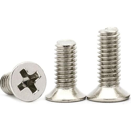 Wkooa 1000 Pcs Steel Nickel Plating Screws Flat Head Phillips Drive M1 M1.2 M1.4 M1.6 M2 M2.5 M3