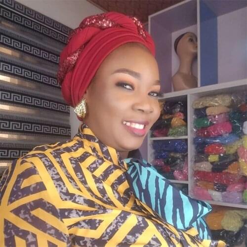 Latest African Auto Geles Aso Oke Headtie Already Made Headties Shinning Sequins Turban Cap for Women Ready Female Head Wraps