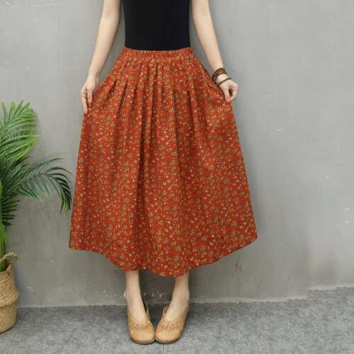 Ginzagirl Newest Floral Scarlet Print Women Vintage Elastic High Waist Midi Comfortable Summer Holiday Skirt Multi Patterns