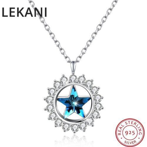LEKANI Crystals From SWAROVSKI Blue Stars Necklaces Pendants Real 925 Silver Chain Collares For Women Chic Gifts Fine Jewelry