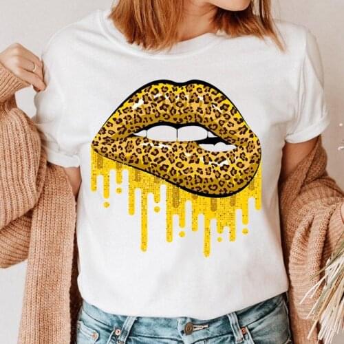 Women Lip 90s Trend Cute Graphic Leopard Top Print Clothing 90s T Shirt Female Tee Ladies Short Sleeve Cartoon T-shirt