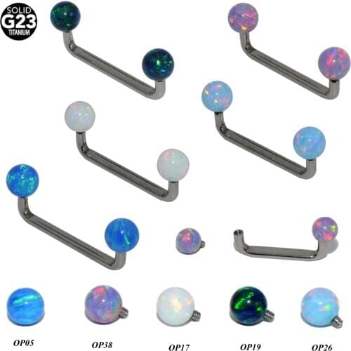 1PC G23 Titanium Piercings Internal Thread Opal Bead Ball Surface Bar Industrial Barbell Micro Dermal Anchors Piercing Jewelry