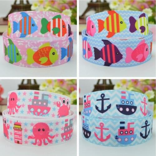 10 Yards 22mm 7/8" fish boat ribbon Printed grosgrain ribbon hair bow Headwear DIY hair accessories retail B0929