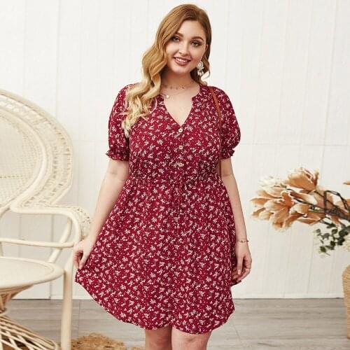 2021 Summer Oversized Dress Floral Print Sexy Dress Plus Size Women V Neck Dress Vestidos Ladies Big Size 4XL HB44