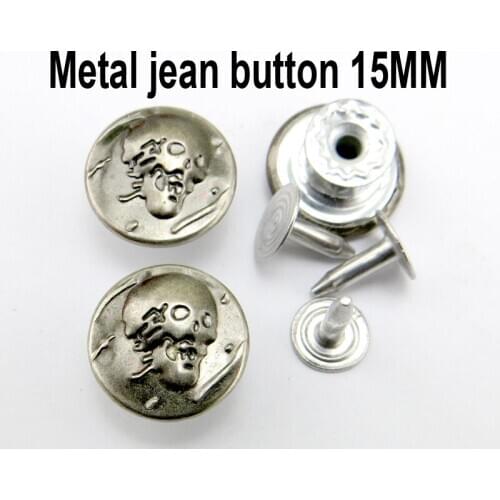 50PCS 15MM Gun Back Metal Skull Jeans Button Decoration Garment Jean Word Buttons Sewing Clothes Accessory JMB-336