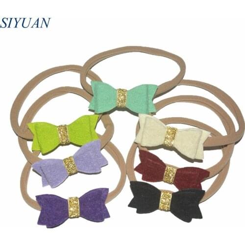 30pcs/lot Elastic Nylon Headband with Non-woven Bow Tie Girl Headdress Leave Your Color Choice HB019