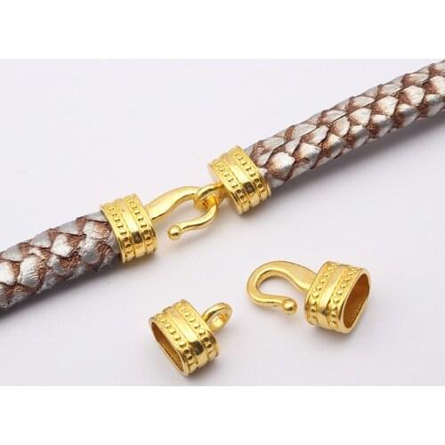 5Sets Gold Color Fasteners Large Clasp End Hook Connector Fit 10*7mm Flat Licorice Leather Cord DIY Jewelry Making Accessories