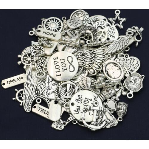 50pcs/lot Mixed Tibetan Silver Plated Heart Angel Charms Pendants Jewelry Making Findings Diy Handmade Accessories