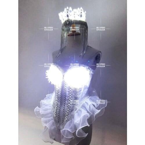 Valentine gogoLED light crystal crown bodysuits Nightclub bar nightclub girl princess costumes