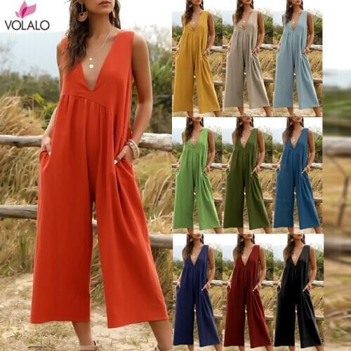 Boho Women Casual Loose Jumpsuit Fashion Dungarees Playsuit Trousers Overalls Wide Leg Trousers