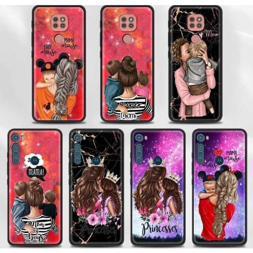 Super Mom Baby Woman Case for Moto G Stylus(2021) G30 G10 G9 G8 Plus Power Lite Play One Fusion Hyper Edge E6s Black Cover