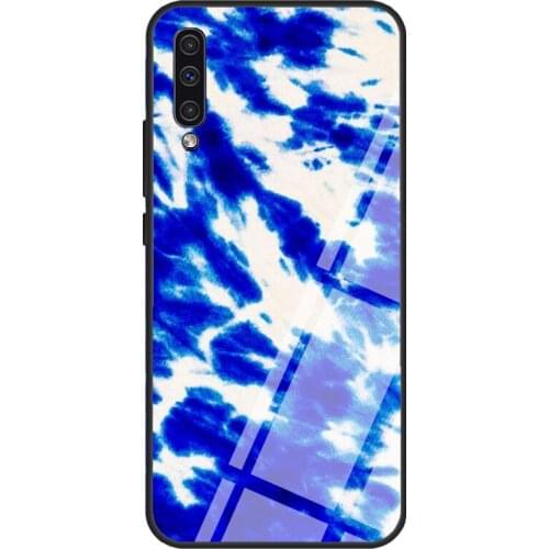 Blue Tie Dye Case For Samsung A72 A71 A51 A31 A40 A50 A70 A20e A21S A12 A32 A52 Tempered Glass Cover