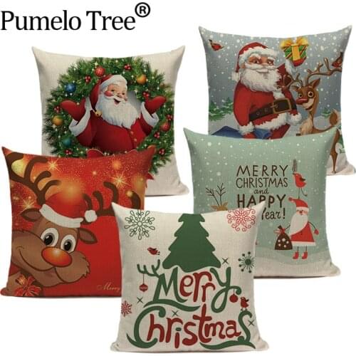 Cartoon Santa Claus Happy Christmas Cute Deer Decorative Merry Christmas Navidad Kerst Gift Bed Throw Pillows Case New Year 2020