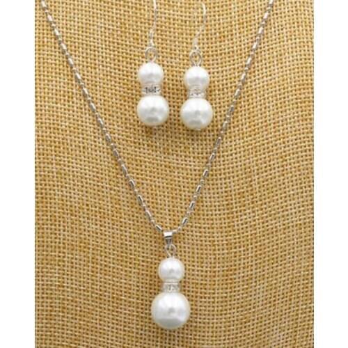 Designer fine jewelry New 8-12 mm white shell Pearl Wedding Pendants Necklace & Earrings Set AAA