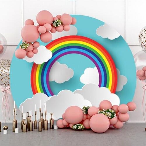 DAWNKNOW Round Circle Photography Background Backdrop Cartoon Rainbow Baby Kids Birthday Party Decoration Photo Live Studio