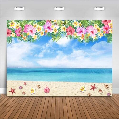 Summer Holiday Sandy Beach Backdrop for Photography Flower Background for Photo Booth Studio Under the Sea Party Decor