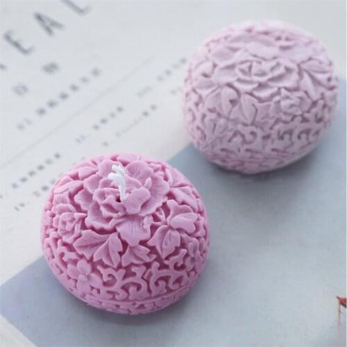 Candle Molds 3D Embossed Flower Ball Shape Silicone Soap Mold DIY Candle Making Tools Handmade Soap Crafts Cake Decoration