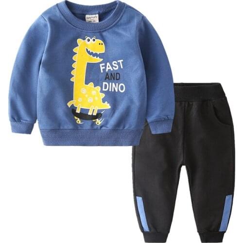 BINIDUCKLING Toddler Boys Clothing Set Cartoon Printed Cotton Outfits Autumn Spring Sweatshirt Pants For Boys Kids Clothes