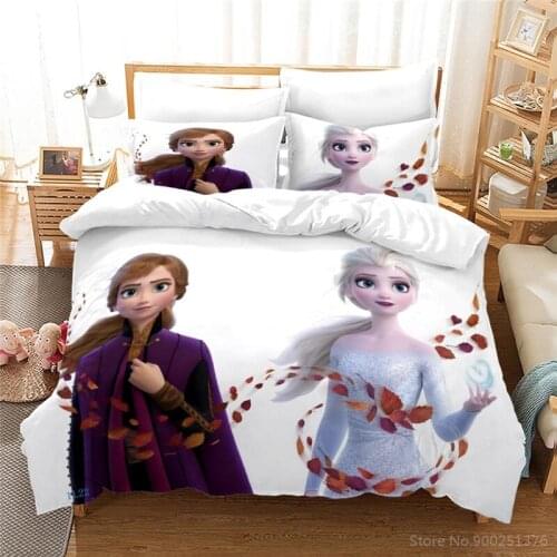 Beautiful Girls Elsa Anna Princess Bedding Set Disney Cartoon Film Duvet Cover Set Home Textile Bedclothes Twin Full Queen King