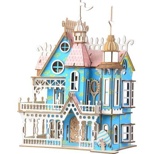 Laser Cutting DIY Assembled Building Model Fantasy Villa 3D Wooden Doll House Furniture For Children Girls Birthday Gifts