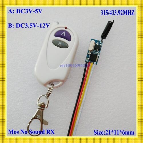 DC3.5V-DC12V Mini MOS Receiver+Transmitter DC3.7V 4.5V 5V 6V 9V Micro Mos Remote Controller 433 Long Range Strong Anti-interfere