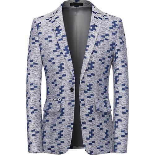 Mens Suit Jacket Blazer Notch Lapel Single Breasted One Button Printing Spring Autumn Regular Fit Casual Costumes Tuxedos