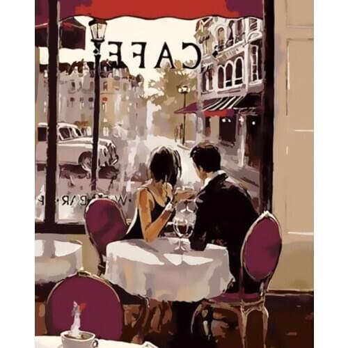 DIY 40X50 Oil Painting By Numbers Couple drinking coffee Paint by numbers On Canvas Home Decor Digital Painting chrismas