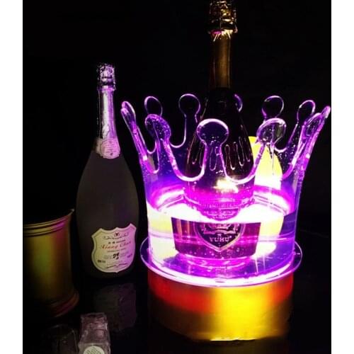 New Crown Champagne Ice Bucket LED Beer Wine Bottle Holder Bar Whisky Container Acrylic Transparent Ice Cooler 2 Size Option