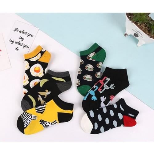 2021 new unisex fashion food pattern ankle socks fun animal print fruit colorful cotton socks street hip hop short socks