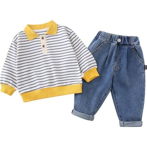 New Spring Autumn Baby Girl Clothes Children Boys Striped T-Shirt Jeans 2Pcs/Sets Toddler Active Costume Fashion Kids Tracksuits