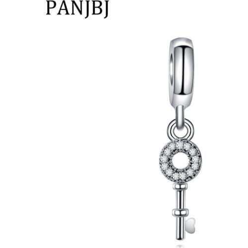 New Original Bead Alloy Rose Love Key Charm Clear CZ Fit Bracelet Necklace DIY Women Jewelry