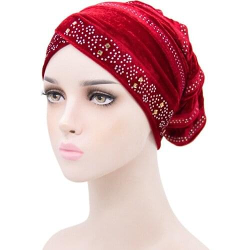 New Velvet Inner Hijab Muslim Turban Caps For Women With Drill Ethnic Islamic Wrap Head Turbante Muslim Elastic Hijab Baotou Cap