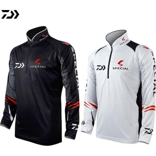 Daiwa Black White Fishing Clothing Men Plus Size 5XL Summer Breathable Dry Sun UV Protection Sportswear Outdoor Fishing Shirts