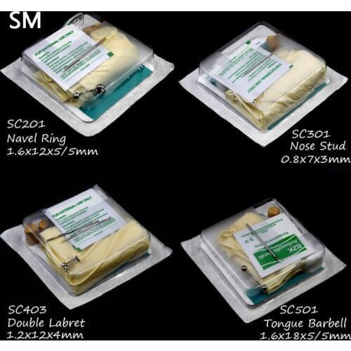 Disposable Medical Class Sterile Body Jewelry Piercing Pack Unit For Ear Nose Stud Nipple Belly Navel Septum Tool Machine Kit