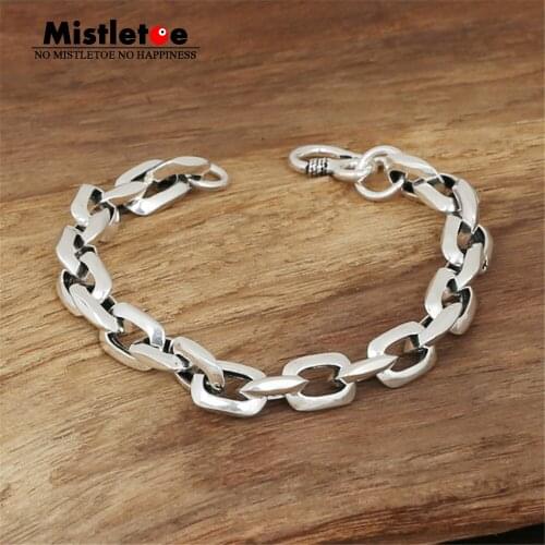 Authentic 925 Sterling Silver Vintage Retro Punk Locomotive Link Bracelet 20cm For Women & Men Jewelry