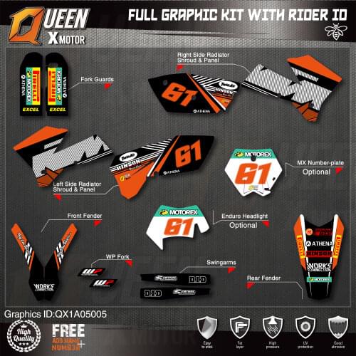 QUEEN X MOTOR Custom Team Graphics Decals Stickers Kit For KTM 2005 2006 SX SXF , 2005 2006 2007 EXC XC-W EXC-F 005