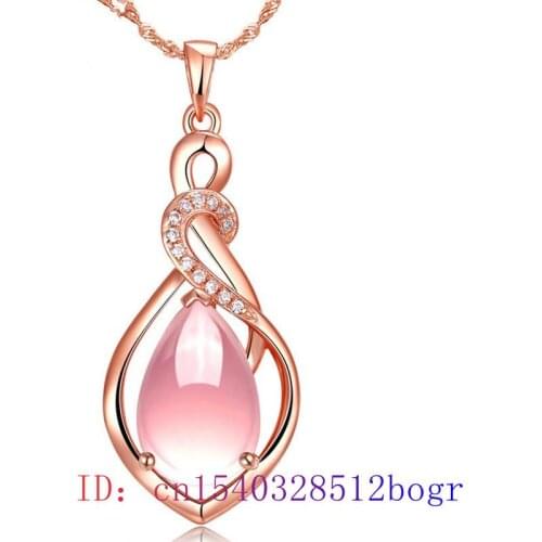 Pink Jade Water drop Pendant Gifts 925 Silver Necklace Amulet Fashion Women Jewelry Natural Chalcedony