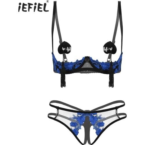 Sexy Lingerie Set Lace Strappy Push Up Bras For Women Hot Erotic Bra Set Femme Crotchless Underwear G-string Sissy Exotic Sets